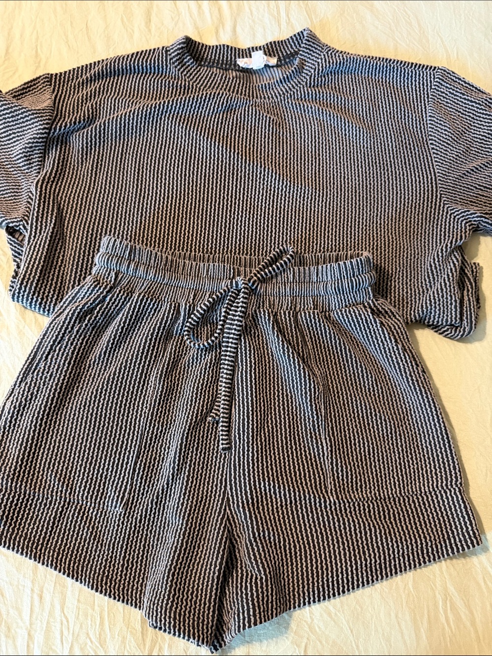 Bountie Sewn + Seen Striped Knit Short Set - Black & White Women's Lounge Set S